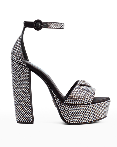 Shop Prada Crystal Ankle-strap Platform Sandals In Cristal