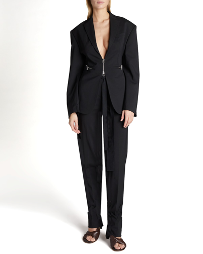 Shop Jacquemus Filu Zip-front Belted Blazer Jacket In Black