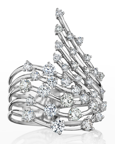 Hueb 18k White Gold Luminus Diamond Cluster Multirow Statement Ring In White Gold