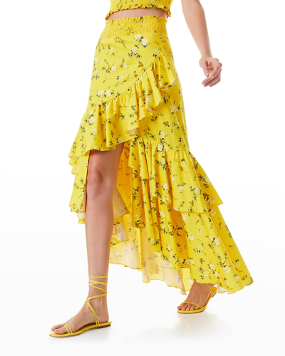 Shop Alice And Olivia Cristina Ruffled High-low Wrap Skirt In Escape Ditsy Sunb