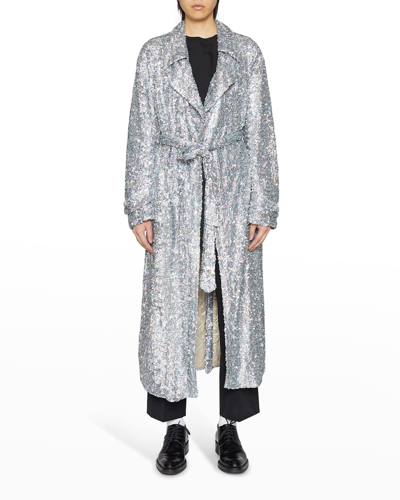 Shop Dries Van Noten Ronas Sequin-embellish Belted Trench Coat In Hologram