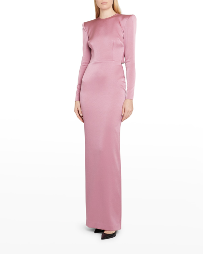 Shop Alex Perry Carlson Strong-shoulder Open-back Gown In Rose