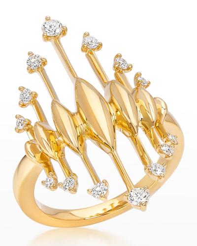 Shop Hueb 18k Tribal Yellow Gold Ring With Vs/gh Diamonds