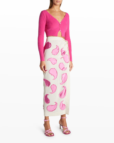Shop Jacquemus Draggiu Satin-paisley Thigh-slit Maxi Skirt In Embroidered Pink