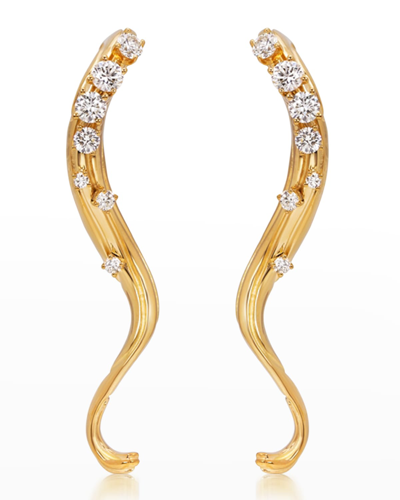 Shop Hueb 18k Bahia Yellow Gold Wavy Earrings With Vs-gh Diamonds