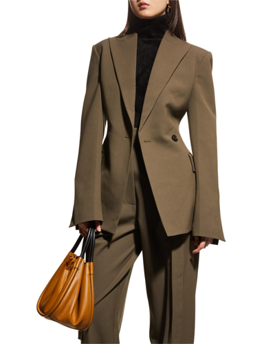 Shop Proenza Schouler Lightweight Wool Double-breasted Blazer Jacket In Slate