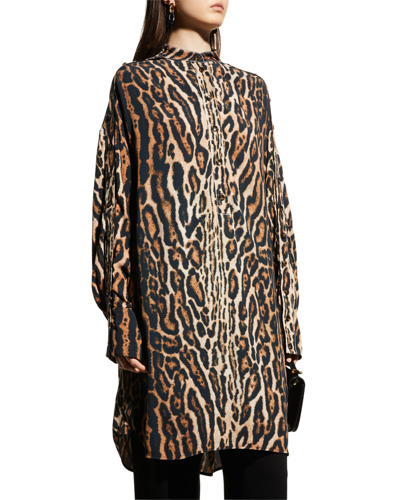 Shop Proenza Schouler Leopard Crepe De Chine Tunic In Brown Multi