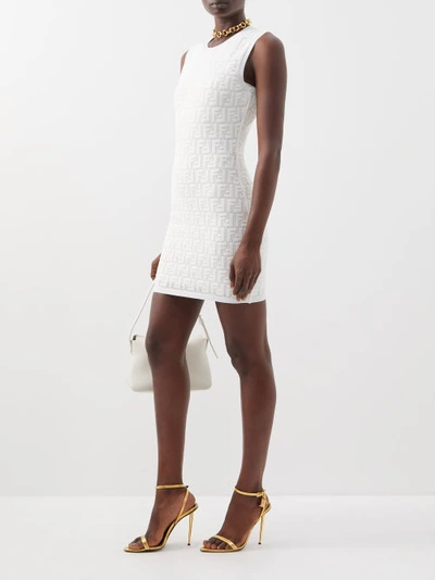 Fendi White Logo-embossed Knitted Mini Dress | ModeSens