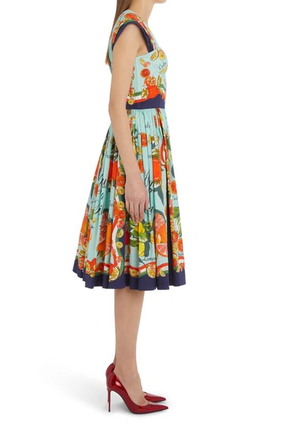 Dolce & Gabbana Agrumi Di Sicilia Cotton Poplin Corset Dress In Ht3un Agrumi F.turchese