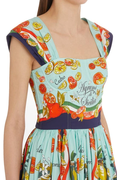 Shop Dolce & Gabbana Agrumi Di Sicilia Cotton Poplin Corset Dress In Ht3un Agrumi F.turchese