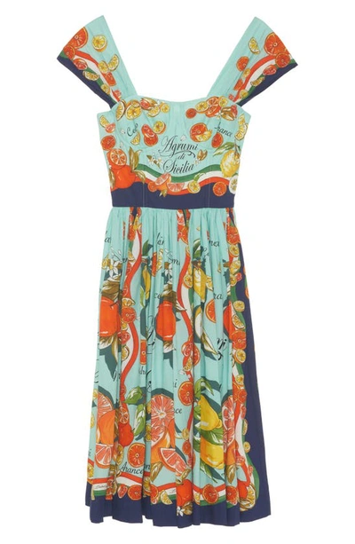 Dolce & Gabbana Agrumi Di Sicilia Cotton Poplin Corset Dress In Ht3un Agrumi F.turchese