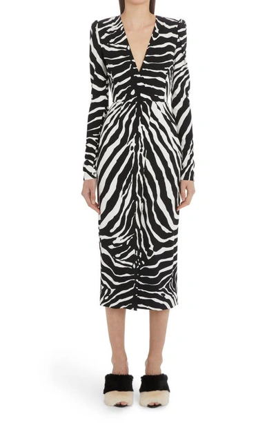 Shop Dolce & Gabbana Zebra Long Sleeve Dress In Hwagn Zebra Nera Fdo.bianc