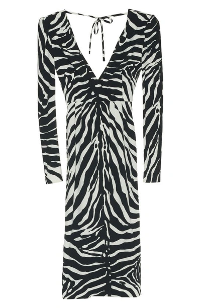 Shop Dolce & Gabbana Zebra Long Sleeve Dress In Hwagn Zebra Nera Fdo.bianc