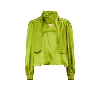 Shop Liya Satin Blouse In Green