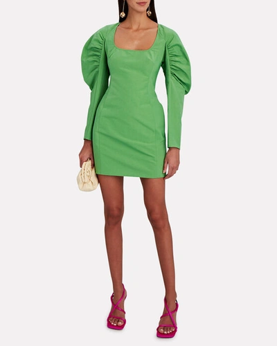 Shop Aknvas Lexi Puff Sleeve Mini Dress In Green-lt