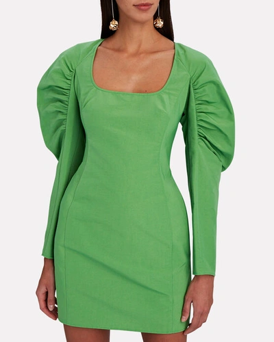 Shop Aknvas Lexi Puff Sleeve Mini Dress In Green-lt