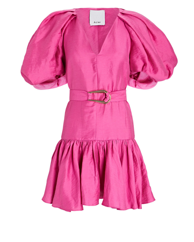 Shop Acler Wheatland Puff Sleeve Linen-blend Mini Dress In Pink
