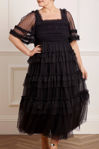 Shop Needle & Thread Peaches Smocked Ankle Gown In Black