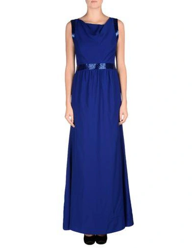 Shop Armani Collezioni Long Dress In Bright Blue