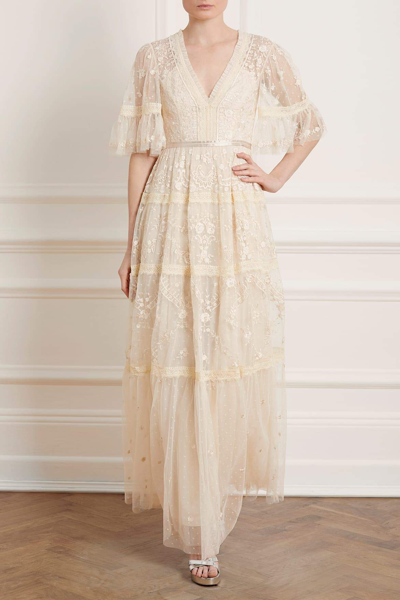 Shop Needle & Thread Lottie Lace Gown In Champagne