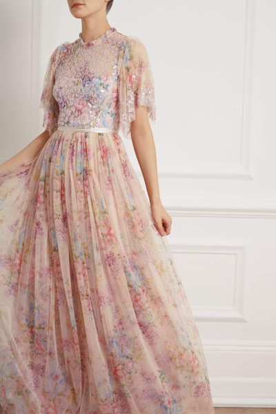 Shop Needle & Thread Floral Diamond Bodice Maxi Dress In Multi