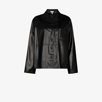 Shop Loewe Black Anagram Logo Nappa Leather Jacket