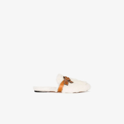 Shop Loewe Gate Shearling Mules - Women's - Leather/sheep Skin/shearling In White