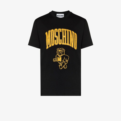 Shop Moschino Black Varsity Logo Print Cotton T-shirt