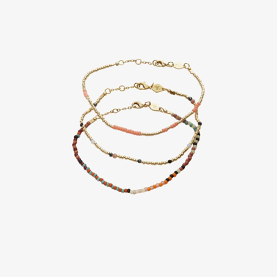 Shop Anni Lu Multicolour Maya Beach Bracelet Set In Gold