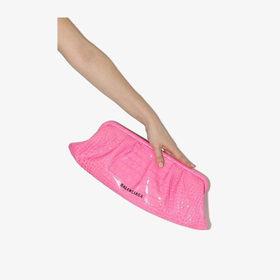 Shop Balenciaga Pink Cloud Mock Croc Leather Clutch Bag