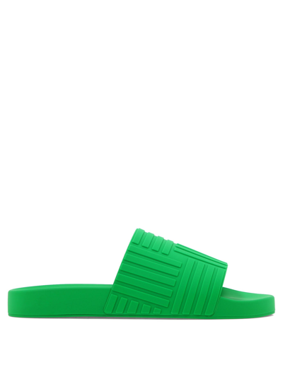 Shop Bottega Veneta "slider" Rubber Sandals In Green
