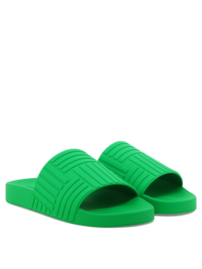 Shop Bottega Veneta "slider" Rubber Sandals In Green