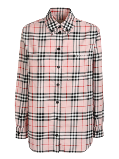 Shop Burberry Shirt With 's Signature Check Pattern That Shows The Bold Style Of The Brand In Pink