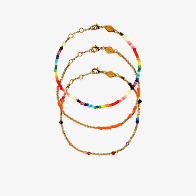Shop Anni Lu Multicolour Nuanua Rainbow Beaded Bracelet Set In Gold