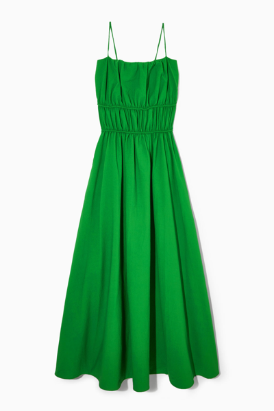 Shop Cos Shirred Midi Dress In Green