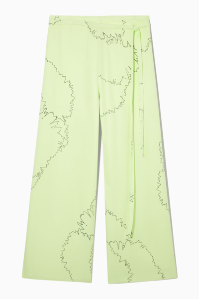 Cos Printed Wide-leg Cropped Trousers In Yellow | ModeSens