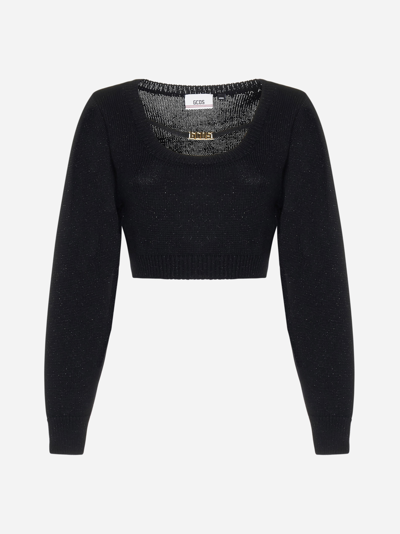 Shop Gcds Lurex Knit Cropped Sweater
