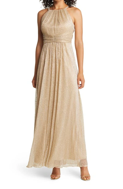 Shop Vince Camuto Shirred Halter Gown In Gold