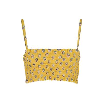 Shop Tory Burch Costa Yellow Floral-print Bikini Top