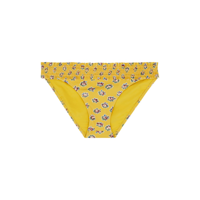 Shop Tory Burch Costa Yellow Floral-print Bikini Briefs