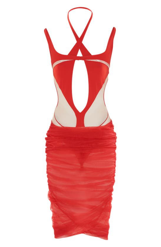 Mugler halterneck cut-out midi dress - Red