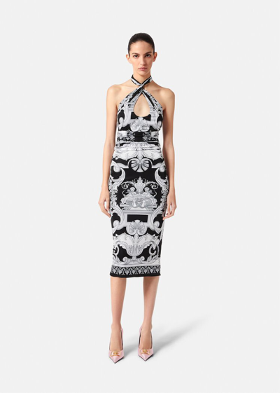 Shop Versace Silver Baroque Halter Dress, Female, Black+print, 48