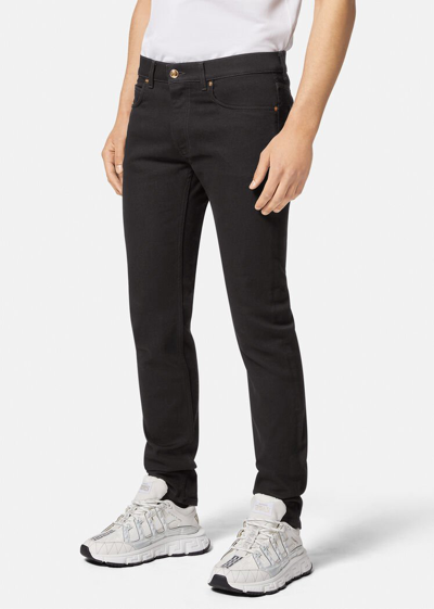Versace Carpenter Logo-patch Straight-leg Trousers In Black