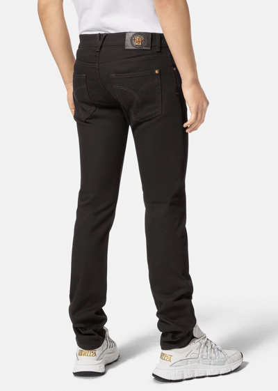 Versace Carpenter Logo-patch Straight-leg Trousers In Black
