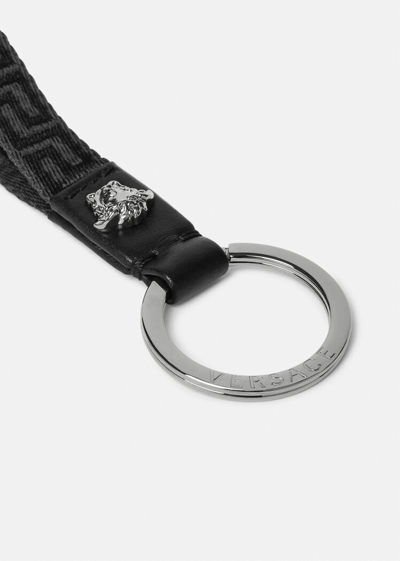 Shop Versace Greca Key Chain In Black