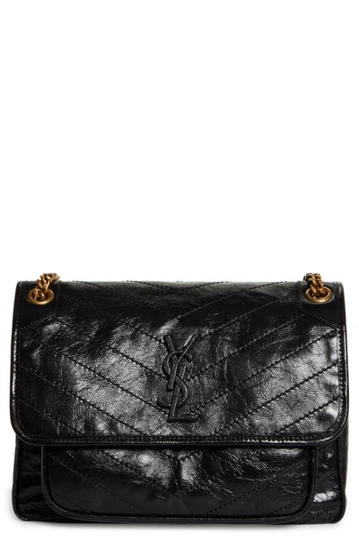 SAINT LAURENT Crinkled Calfskin Matelasse Monogram Niki Body Bag