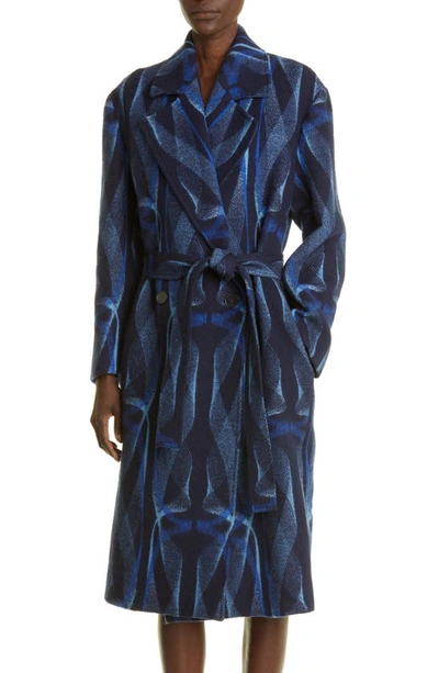 Shop Stella Mccartney Spirograph Jacquard Wool Blend Coat In 8525 Multicolor Blue