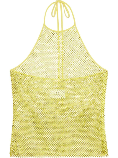 Shop Ami Alexandre Mattiussi Crystal-embellished Fishnet Top In Yellow