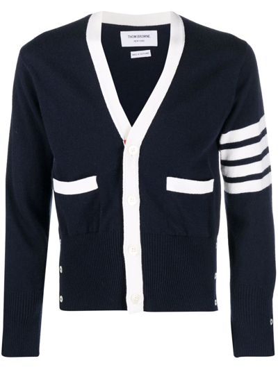 Shop Thom Browne 4-bar Cashmere Cardigan In Blau