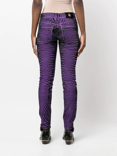 Shop Roberto Cavalli Tiger-stripes Skinny Trousers In Black